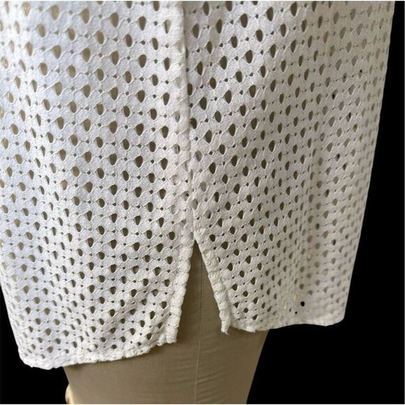 Allison Daley White Eyelet Blouse 3/4 Slv Sz. M Spring Summer Crisp Packable - Picture 8 of 10